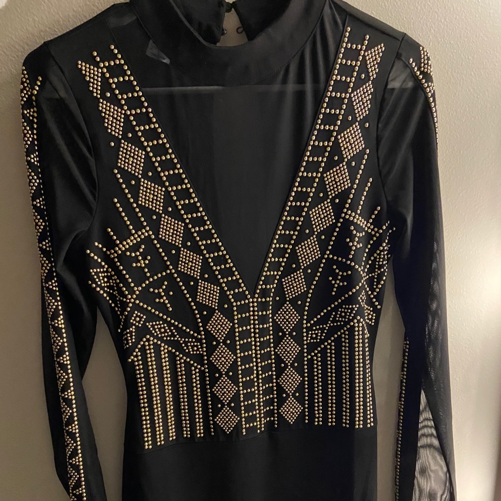 Venus Small Black Mini Dress With Gold decor